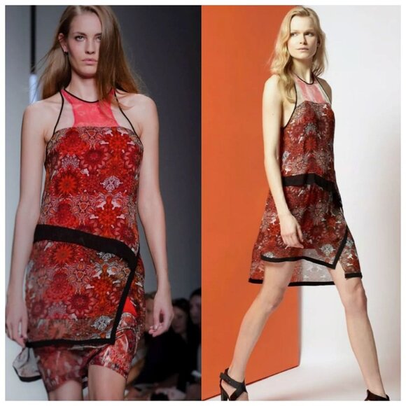 Helmut Lang Runway Mandala Dress Y2K Sheer Asymmetrical Sleeveless Red Size 2 - Picture 1 of 16